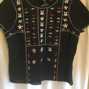 Madewell Black Embroidered Top in Size M